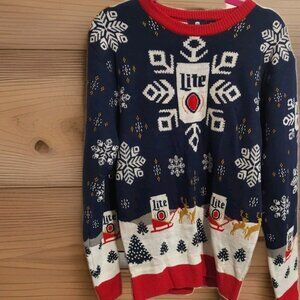 Miller Lite Ugly Christmas Sweater Size M‎ Mens Holiday Party Attire